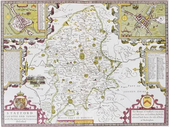 Stafford County und Stadt, graviert von Jodocus Hondius (1563-1612) aus John Speed